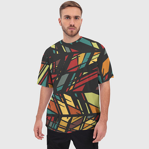 Мужская футболка оверсайз Абстракция в разноцветных линиях / 3D-принт – фото 3
