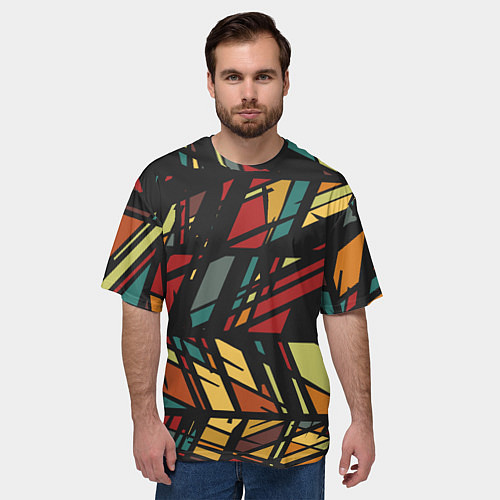 Мужская футболка оверсайз Абстракция в разноцветных линиях / 3D-принт – фото 3