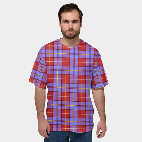 Мужская футболка оверсайз Ткань Шотландка красно-синяя / 3D-принт – фото 3