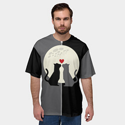 Футболка оверсайз мужская Котики под луной, цвет: 3D-принт — фото 2