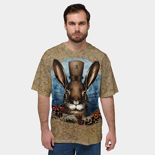 Мужская футболка оверсайз Ретро кролик / 3D-принт – фото 3
