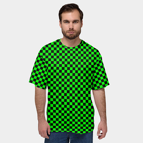 Мужская футболка оверсайз Зелёная шахматка - паттерн / 3D-принт – фото 3