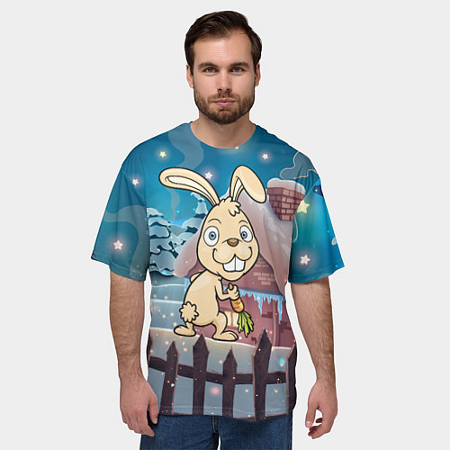 Мужская футболка оверсайз Кролик с морковкой - символ 2023 / 3D-принт – фото 3
