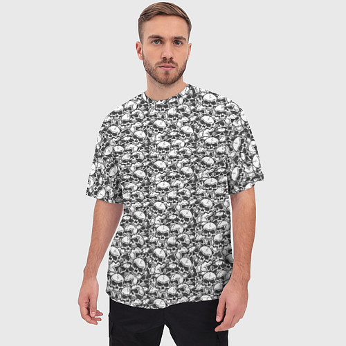 Мужская футболка оверсайз Череп с клыками гранж / 3D-принт – фото 3