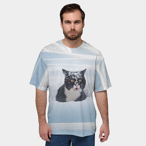 Мужская футболка оверсайз Кот встречает свой Новый Год / 3D-принт – фото 3
