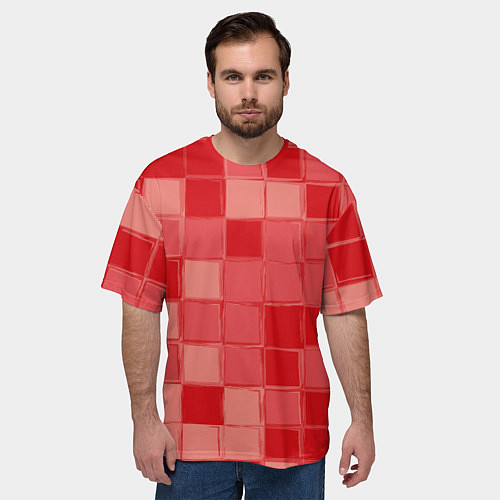 Мужская футболка оверсайз Красный паттерн из кубов / 3D-принт – фото 3
