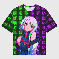 Футболка оверсайз мужская Неоновые иероглифы : Люси из киберпанка, цвет: 3D-принт