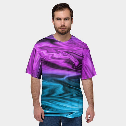 Мужская футболка оверсайз Синий с фиолетовым размытый абстрактный узор / 3D-принт – фото 3