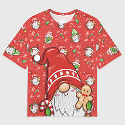 Футболка оверсайз мужская Новогодний гном с пряником, цвет: 3D-принт