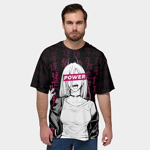 Мужская футболка оверсайз Пауэр Человек бензопила / 3D-принт – фото 3