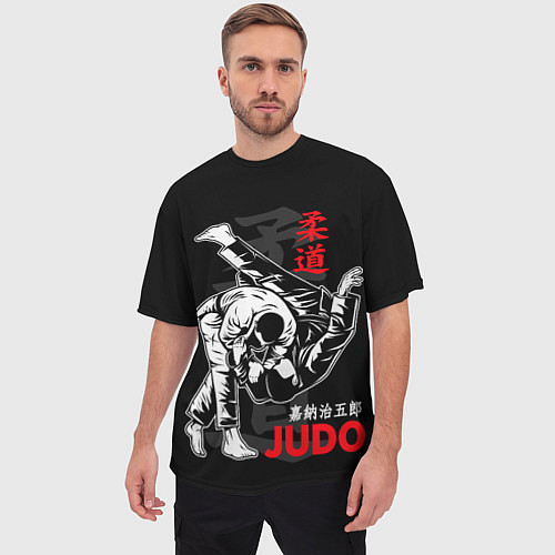 Мужская футболка оверсайз Бросок дзюдо на черном фоне / 3D-принт – фото 3