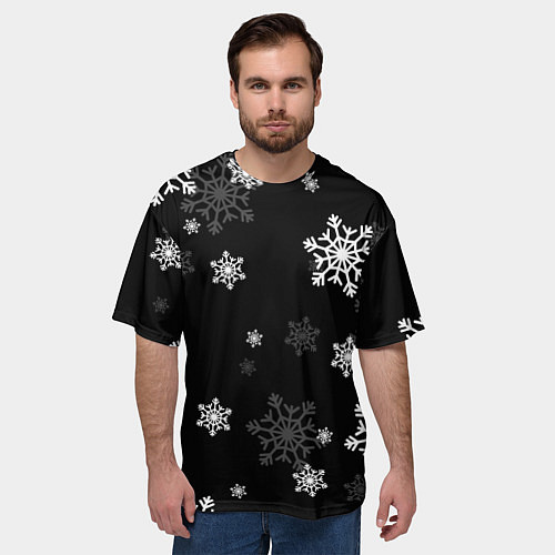 Мужская футболка оверсайз Новогодние снежинки / 3D-принт – фото 3