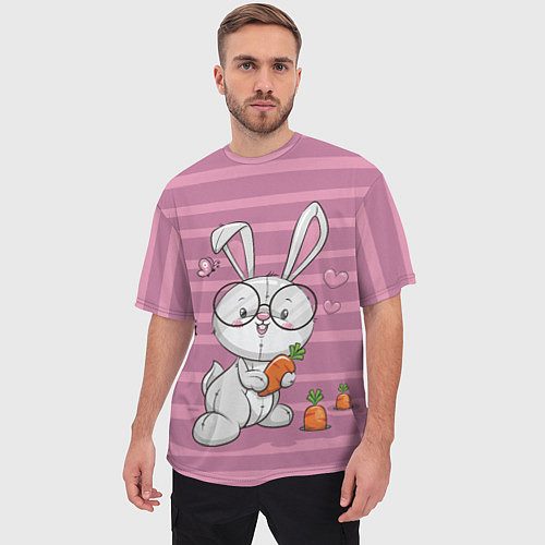 Мужская футболка оверсайз Зайка в очках с морковкой / 3D-принт – фото 3