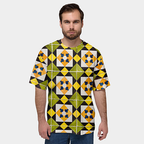 Мужская футболка оверсайз Геометрический золотистый паттерн / 3D-принт – фото 3