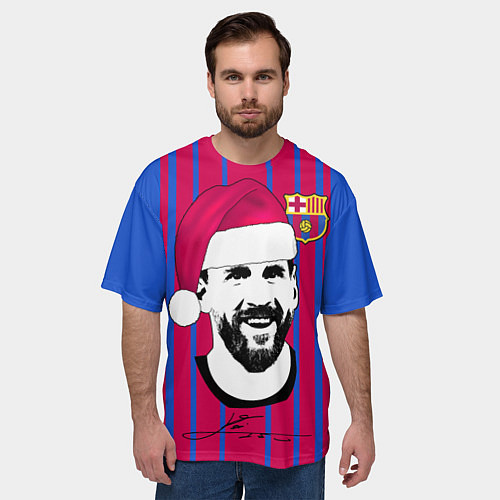 Мужская футболка оверсайз Лионель Месси - Дед Мороз / 3D-принт – фото 3