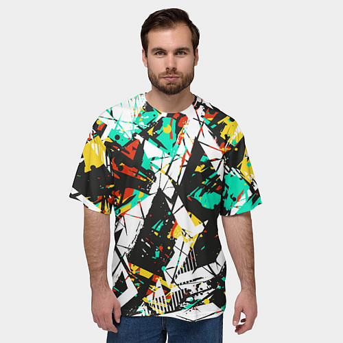 Мужская футболка оверсайз Абстракция-взрыв эмоций / 3D-принт – фото 3