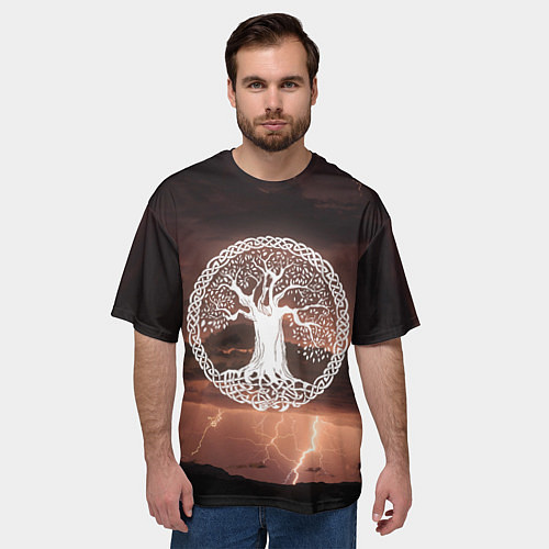 Мужская футболка оверсайз Yggdrasil white rune / 3D-принт – фото 3