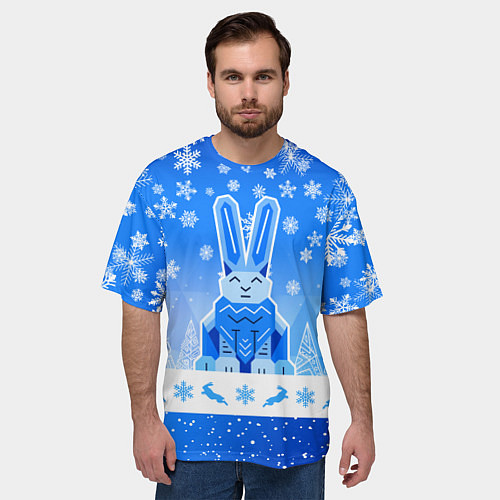 Мужская футболка оверсайз Геометрический кролик / 3D-принт – фото 3
