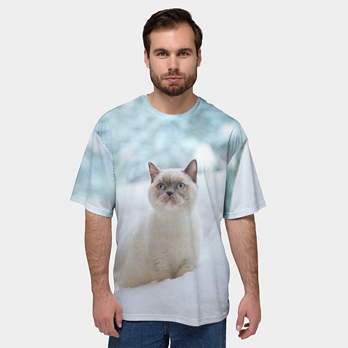 Мужская футболка оверсайз Милая кошечка встречает свой Новый Год / 3D-принт – фото 3