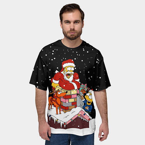 Мужская футболка оверсайз Симпсоны новогодний / 3D-принт – фото 3