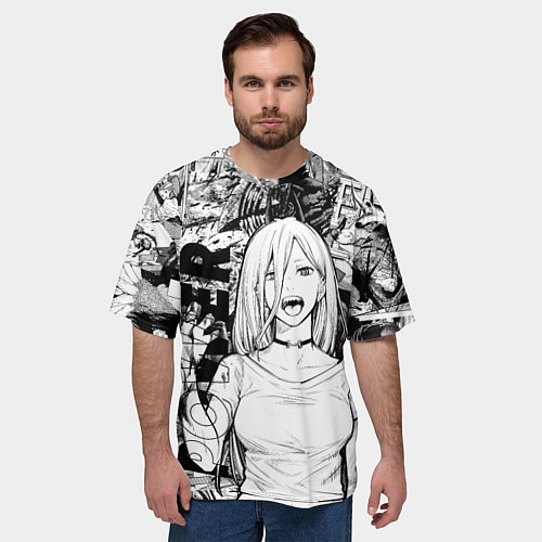 Мужская футболка оверсайз Power Человек бензопила манга страницы / 3D-принт – фото 3