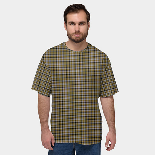 Мужская футболка оверсайз Горчичный с серым клетчатый узор / 3D-принт – фото 3