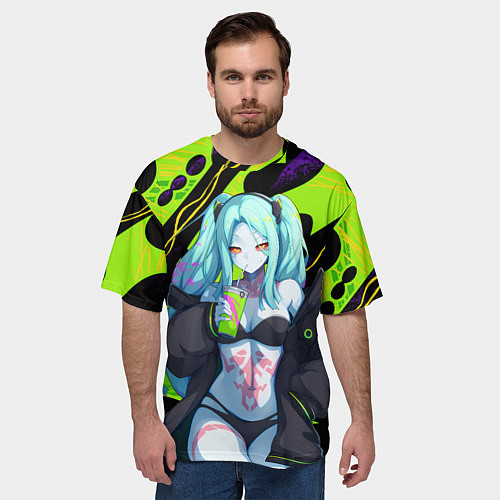 Мужская футболка оверсайз Ребекка - органический зеленый / 3D-принт – фото 3