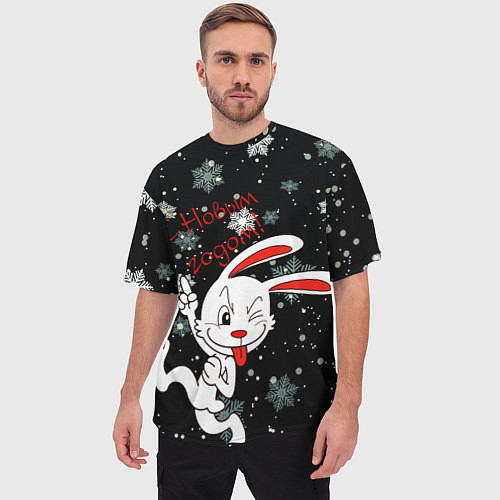 Мужская футболка оверсайз Подмигивающий кролик / 3D-принт – фото 3