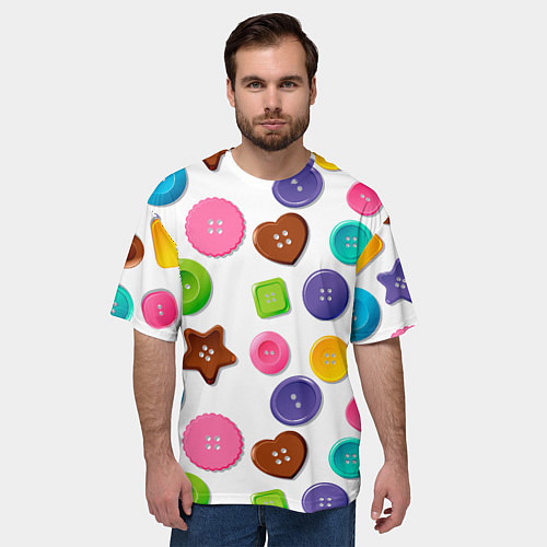Мужская футболка оверсайз Разноцветные пуговицы - паттерн / 3D-принт – фото 3
