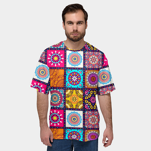 Мужская футболка оверсайз Пэчворк - мандалы / 3D-принт – фото 3