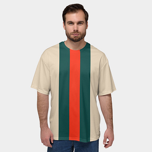 Мужская футболка оверсайз Полосы триколор красный зеленый / 3D-принт – фото 3
