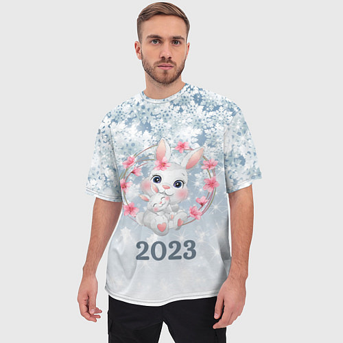 Мужская футболка оверсайз Зайка в венке 2023 / 3D-принт – фото 3