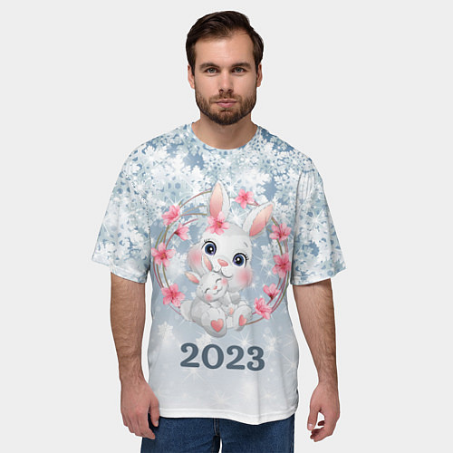 Мужская футболка оверсайз Зайка в венке 2023 / 3D-принт – фото 3