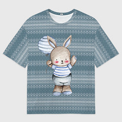 Футболка оверсайз мужская Зайчонок с шариком, цвет: 3D-принт