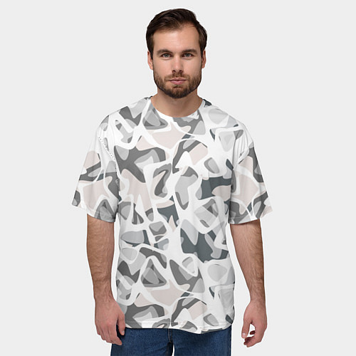 Мужская футболка оверсайз Абстрактный пятнистый узор Камуфляж зимний / 3D-принт – фото 3