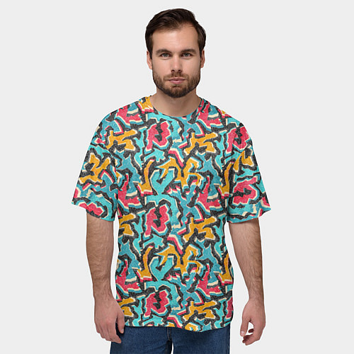 Мужская футболка оверсайз Граффити абстракт гранж / 3D-принт – фото 3