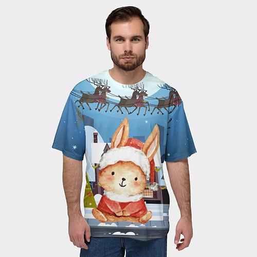 Мужская футболка оверсайз Новогодний зайчик 2023 / 3D-принт – фото 3