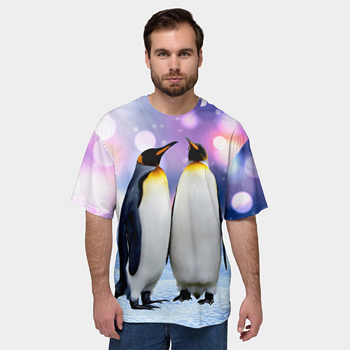 Мужская футболка оверсайз Пингвины на снегу / 3D-принт – фото 3