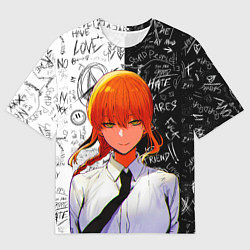 Футболка оверсайз мужская Макима в костюме - Человек бензопила, цвет: 3D-принт