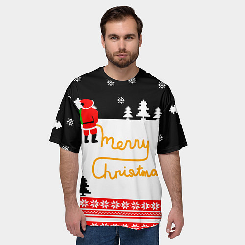 Мужская футболка оверсайз Merry christmas - Санта Клаус / 3D-принт – фото 3