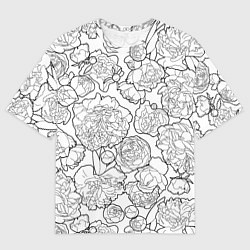 Футболка оверсайз мужская Пышные Пионы: линейный рисунок, цвет: 3D-принт