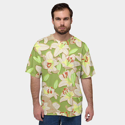 Мужская футболка оверсайз Нежные цветы - лилии: цветной паттерн / 3D-принт – фото 3