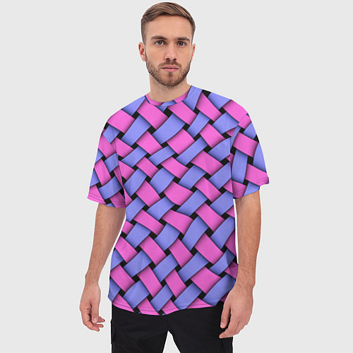 Мужская футболка оверсайз Фиолетово-сиреневая плетёнка - оптическая иллюзия / 3D-принт – фото 3
