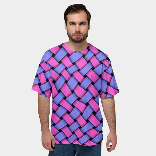 Мужская футболка оверсайз Фиолетово-сиреневая плетёнка - оптическая иллюзия / 3D-принт – фото 3
