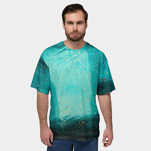 Мужская футболка оверсайз Сине-зелёный туман и мазки красок / 3D-принт – фото 3