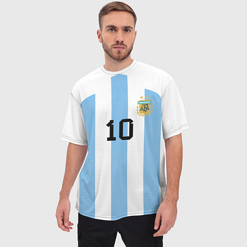 Мужская футболка оверсайз Месси Аргентина ЧМ 2022 / 3D-принт – фото 3
