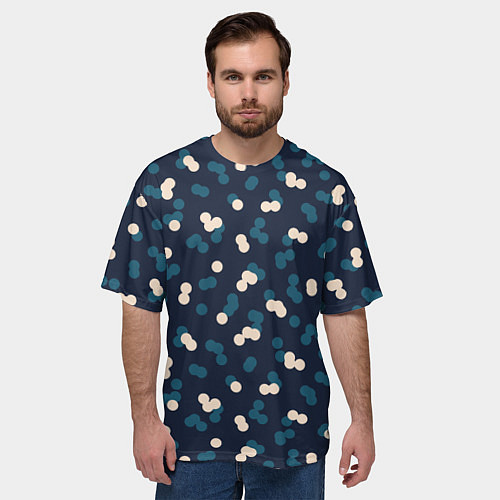 Мужская футболка оверсайз Круги белые и синие / 3D-принт – фото 3