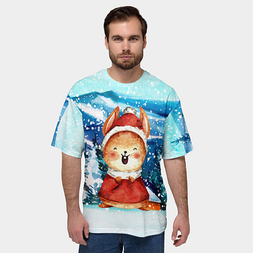 Мужская футболка оверсайз Счастливый зайчонок новый год / 3D-принт – фото 3