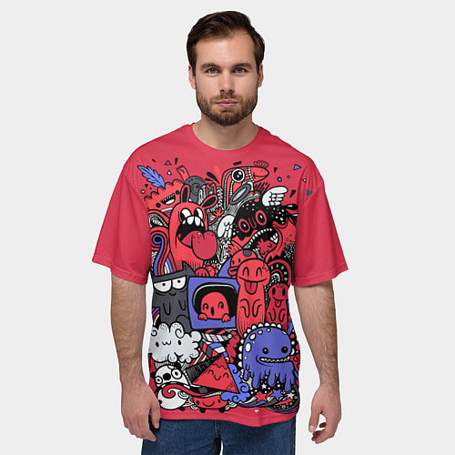 Мужская футболка оверсайз Монстрики графитти / 3D-принт – фото 3