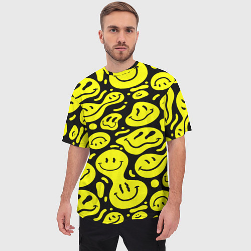 Мужская футболка оверсайз Кислотный желтый смайлик / 3D-принт – фото 3